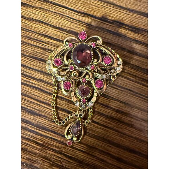 antique costume jewelry amethyst pin brooch signed by art made between 1950-1970 - Picture 1 of 5